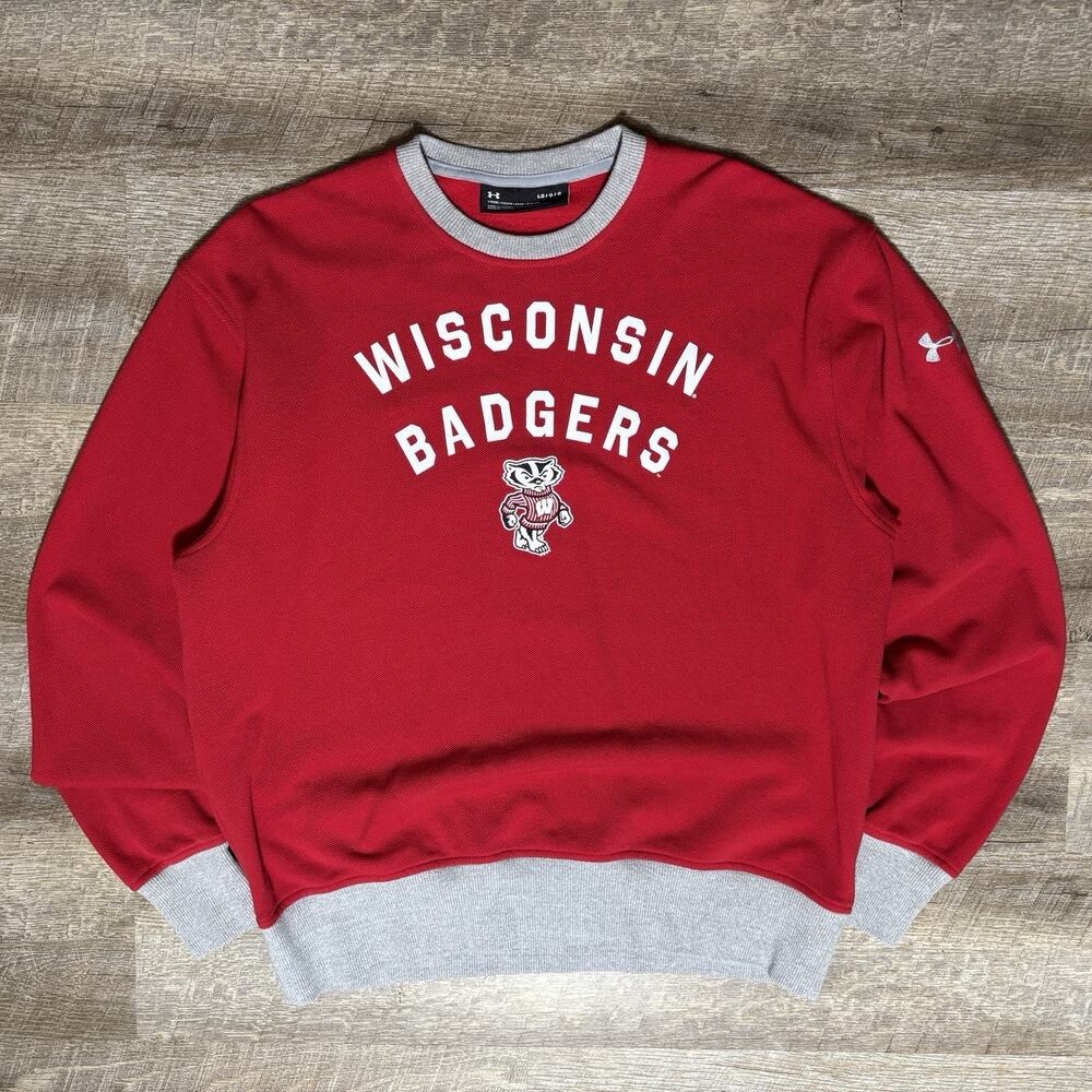 Under Armour Wisconsin Badgers Sweatshirt Men's L Red ColdGear Crewneck NCAA